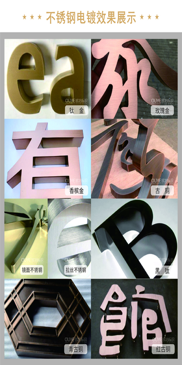 不銹鋼字、古銅字、鈦金字等各類金屬字工藝特點(diǎn)